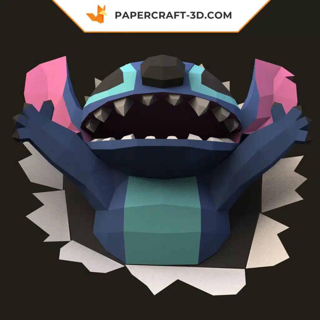 Papercraft Stitch mural en origami papier 3D DIY Pepakura, weergave 3