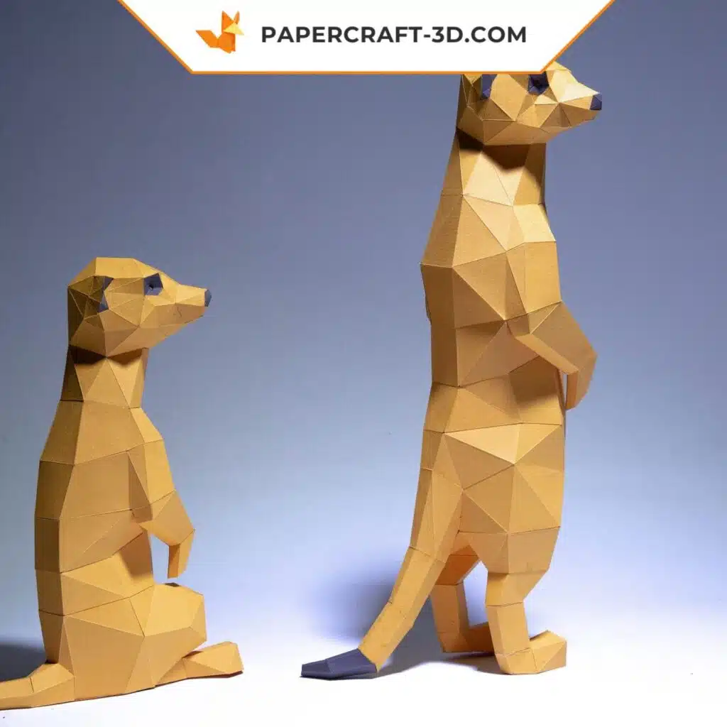 3D origami papercraft meerkats
