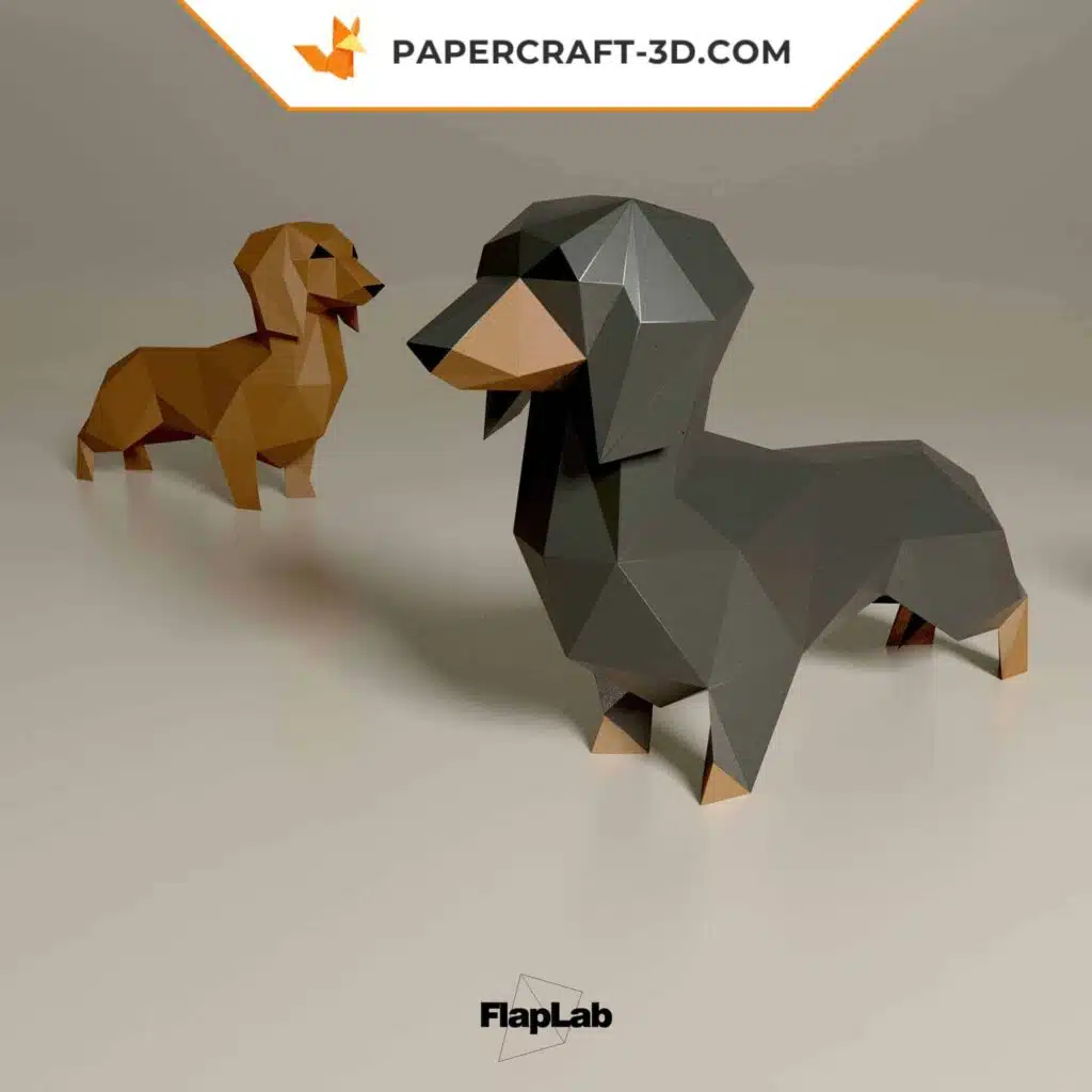 Papercraft Teckel origami papier 3D, weergave 2