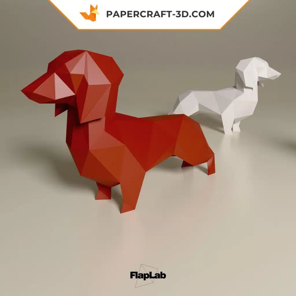 Papercraft Teckel origami papier 3D, weergave 3