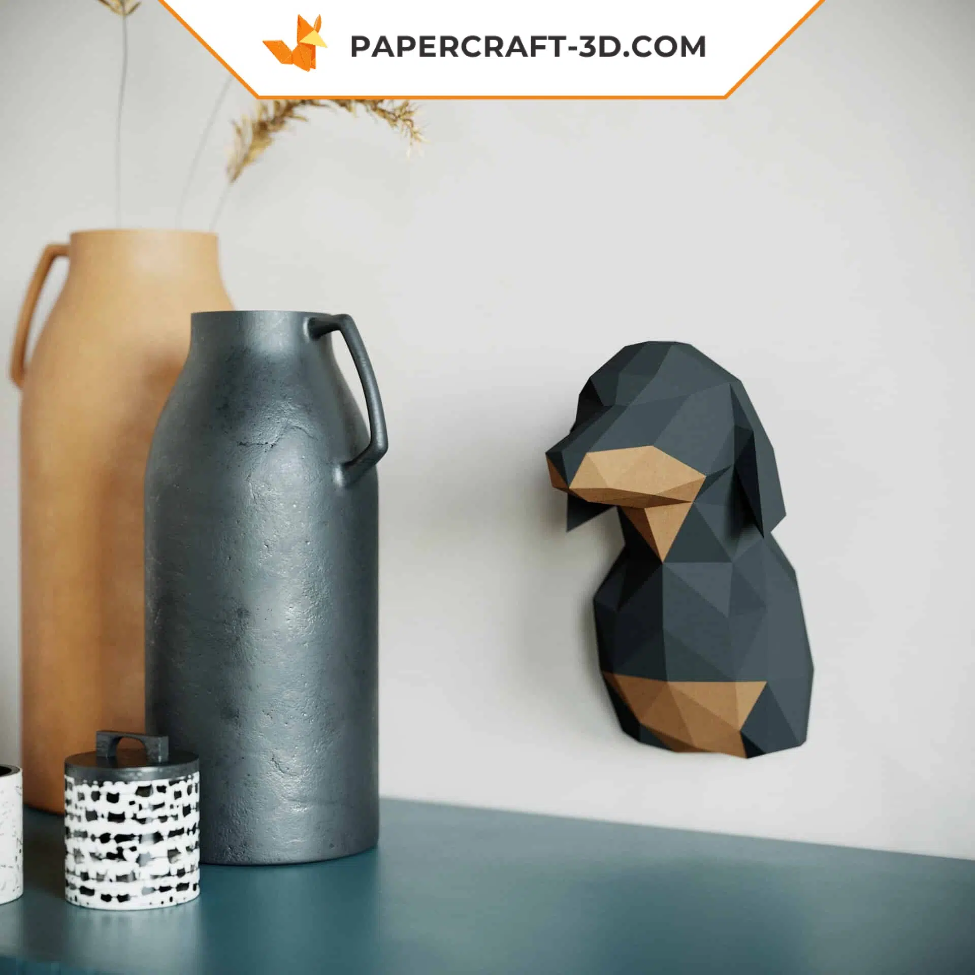 Papercraft Teckel origami papier 3D, weergave 5