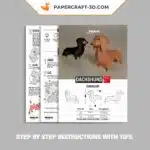 Papercraft Teckel origami papier 3D, weergave 5
