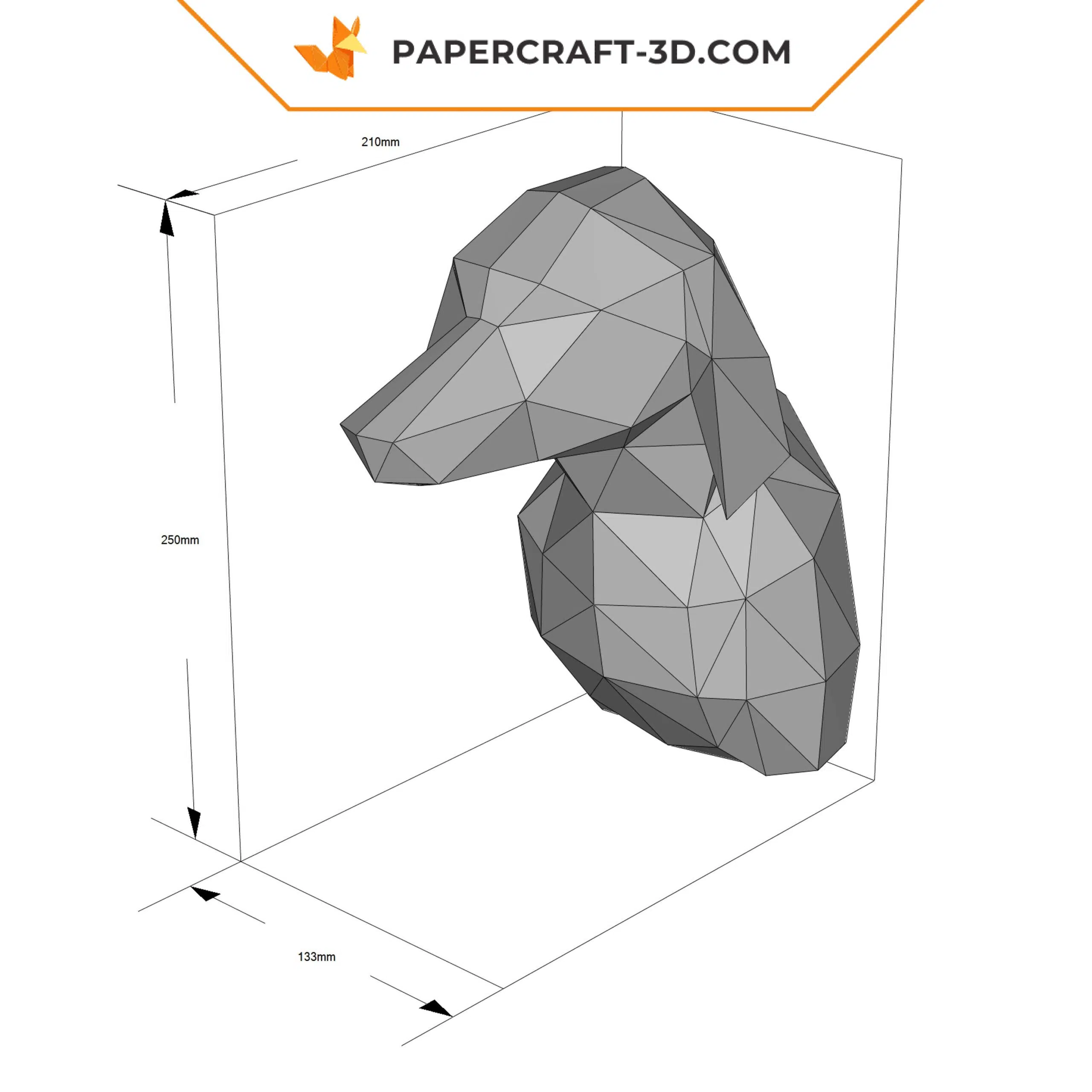 Papercraft Teckel origami papier 3D, weergave 9