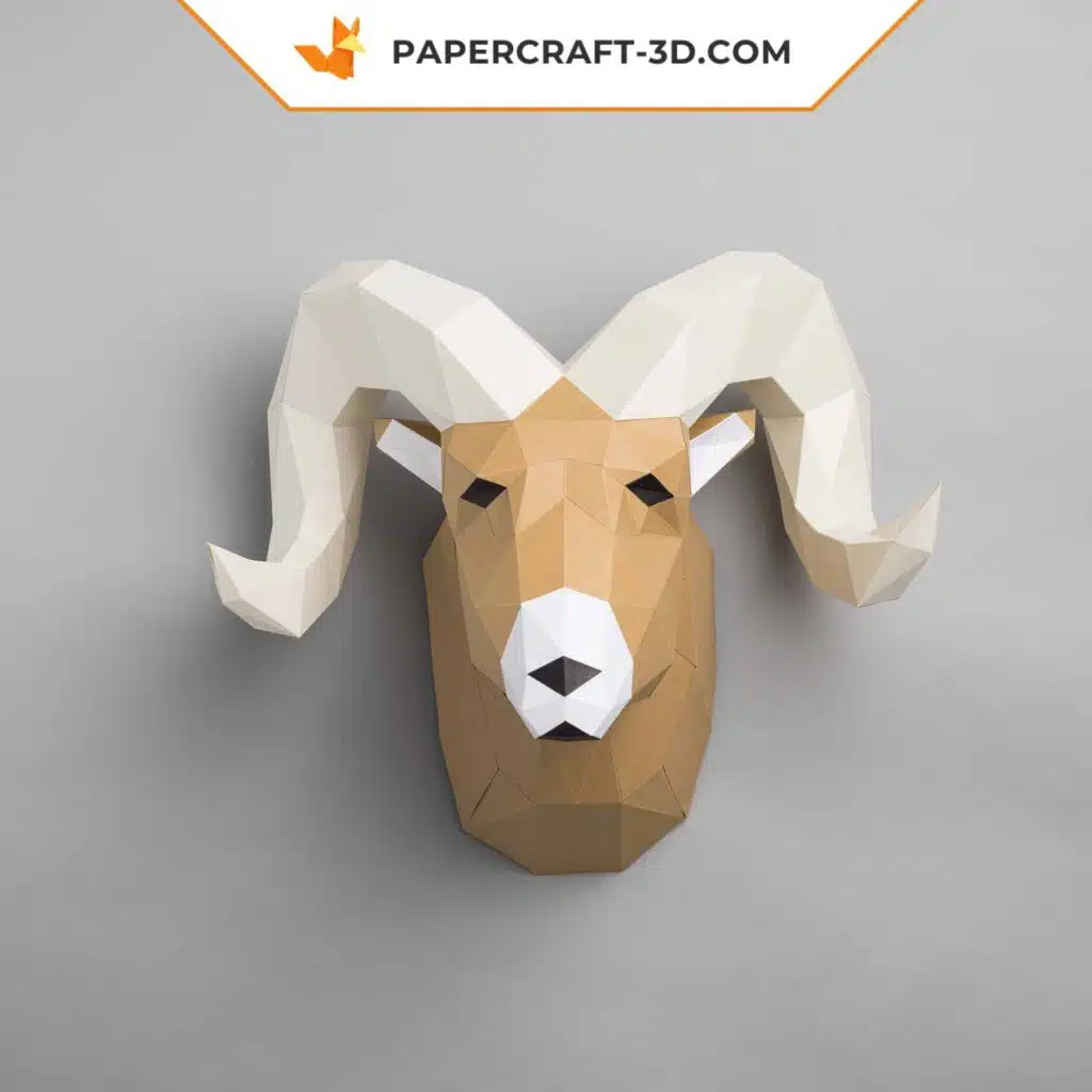 Two-Tone 3D Origami Ram Head Papercraft