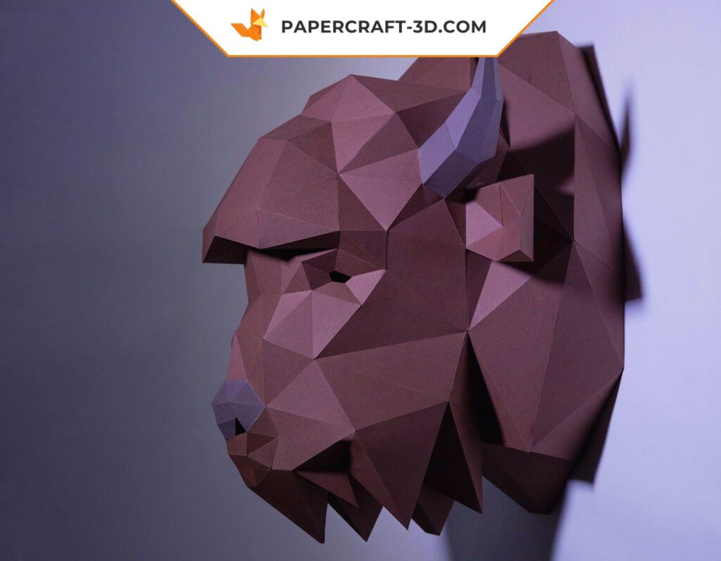 Papercraft cabeza de bisonte en origami 3D