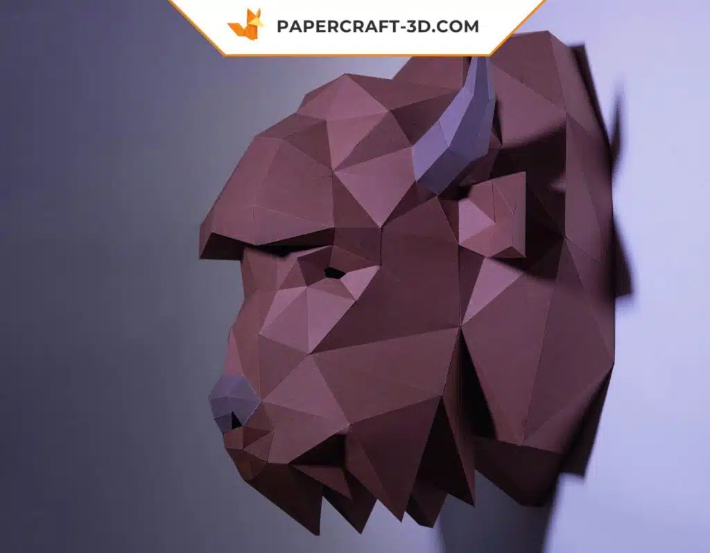 Papercraft tête de bison origami papier 3D, vue 2