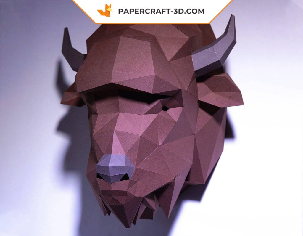 Papercraft cabeza de bisonte en origami 3D