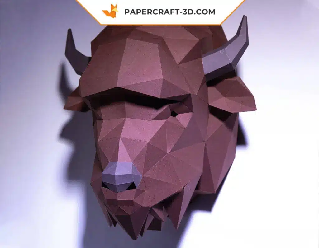 Papercraft tête de bison origami papier 3D, vue 3
