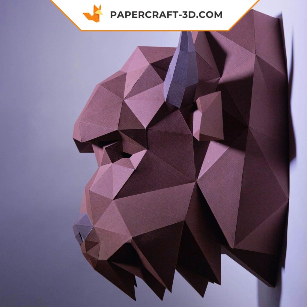 Papercraft of American bison head in 3D origami