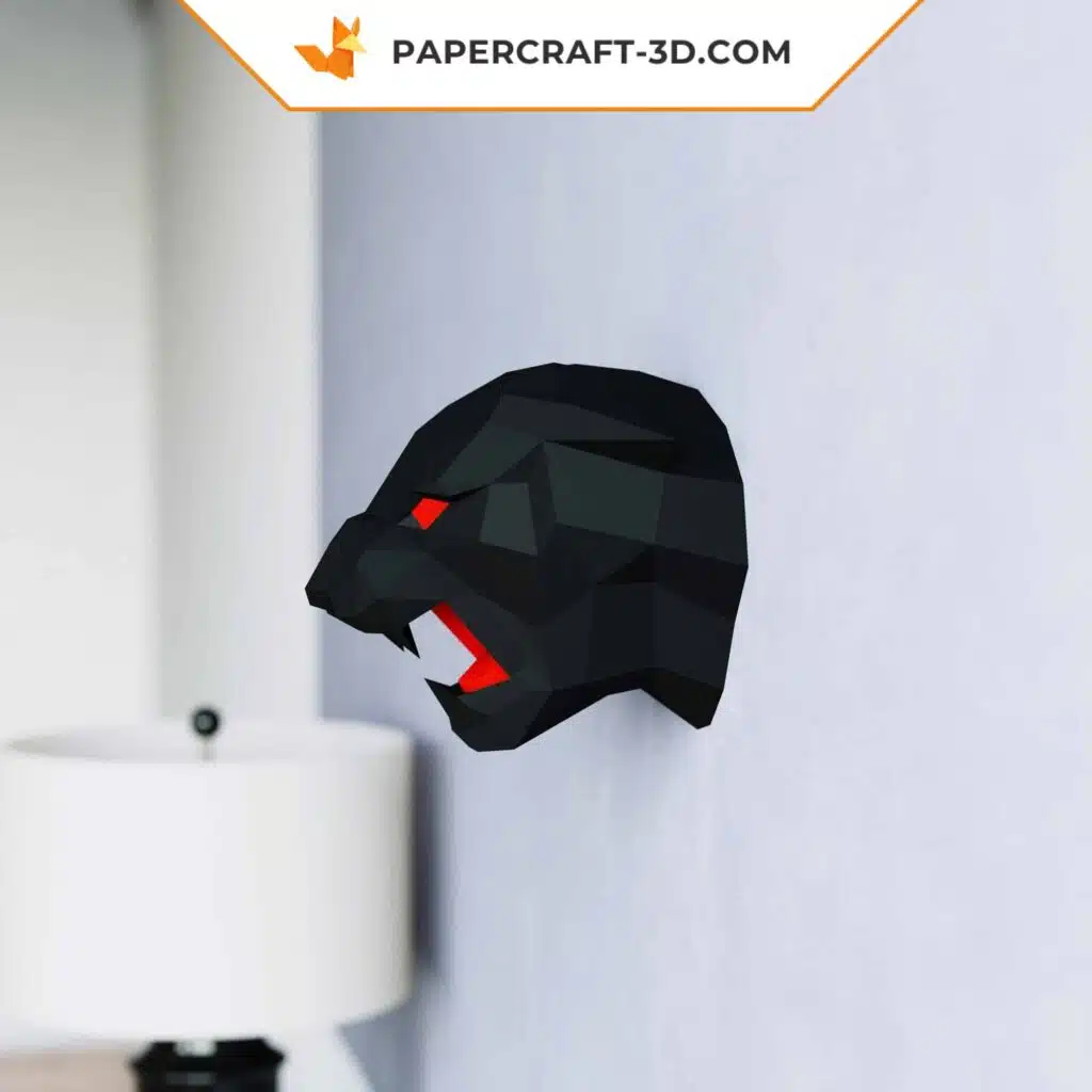 Papercraft schwarze Pantherkopf Origami 3D