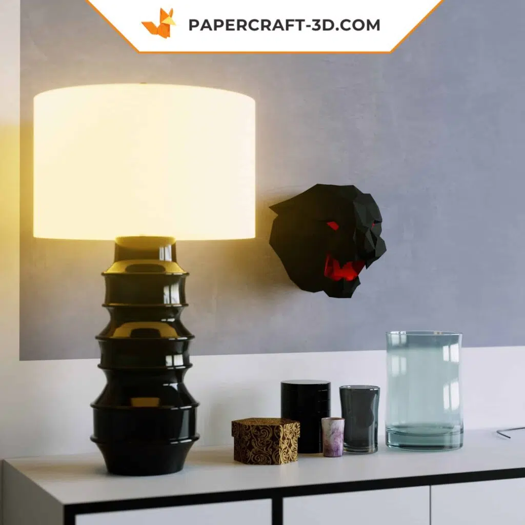 Papercraft cabeça de pantera negra em origami 3D