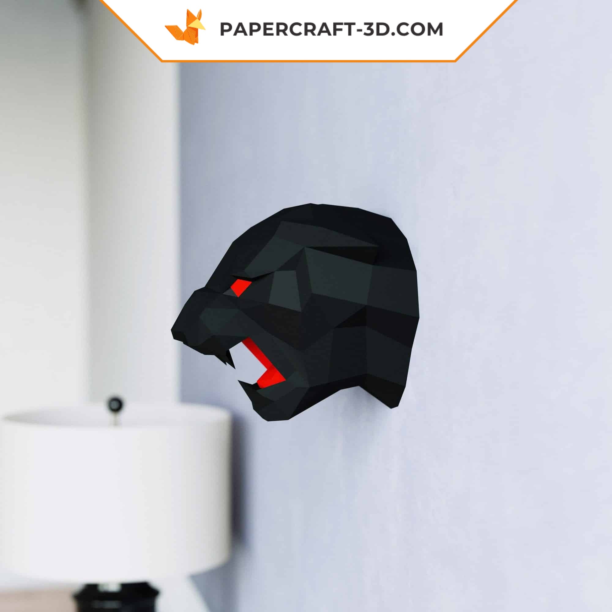 Papercraft black panther head in 3D origami