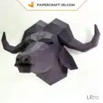 Papercraft testa di bufalo in origami, vista 3