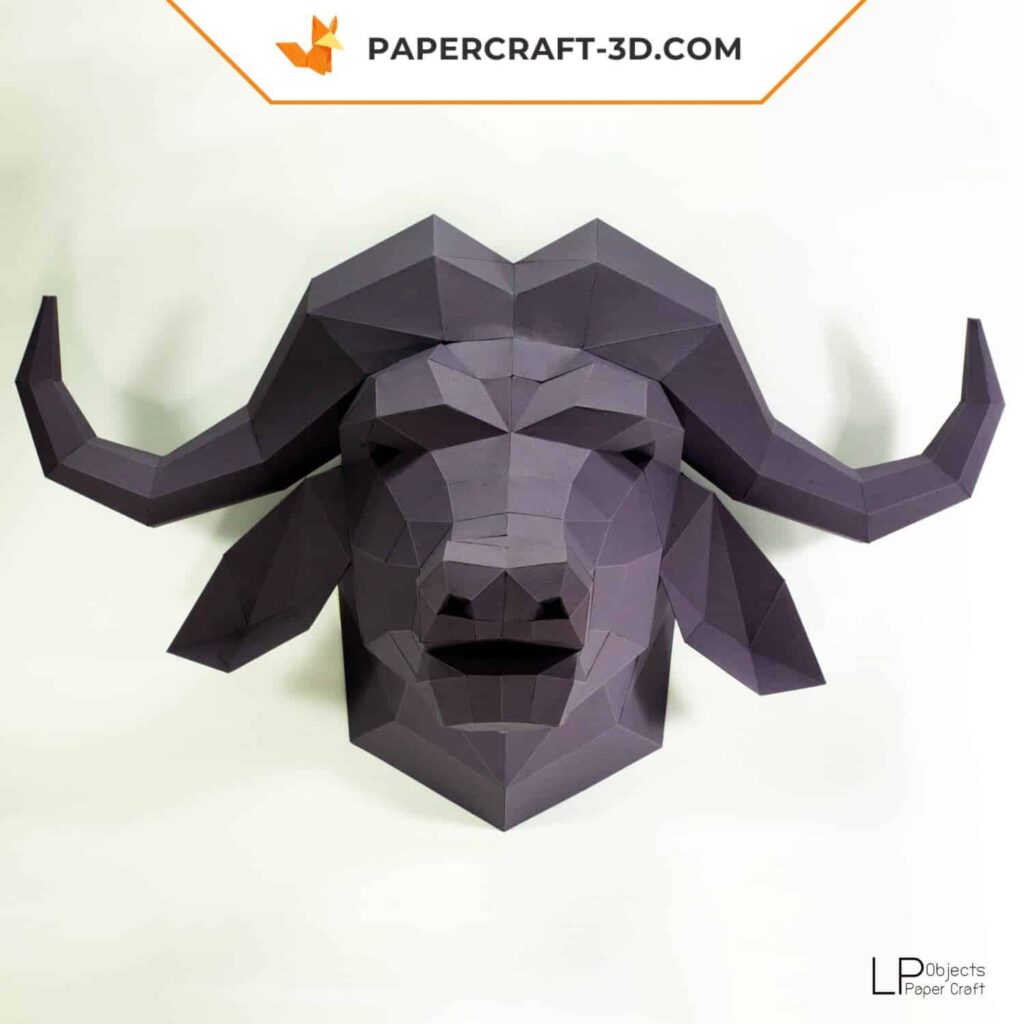 Papercraft cabeça de búfalo em origami
