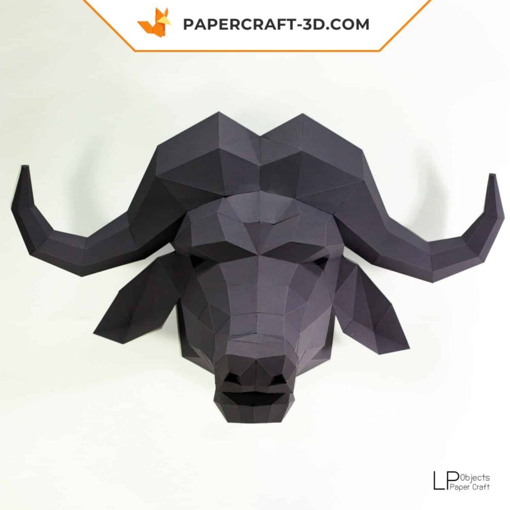Papercraft cabeça de búfalo em origami