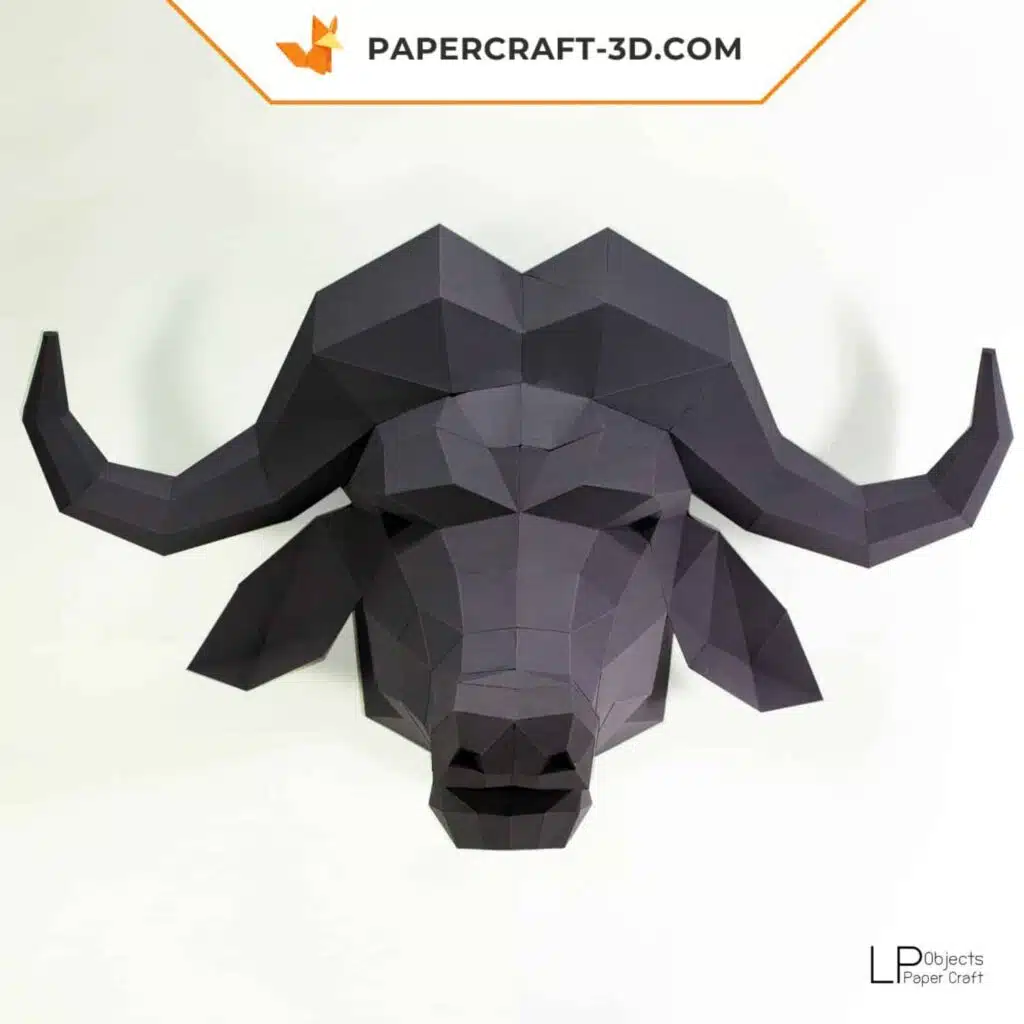 Papercraft testa di bufalo in origami, vista 4