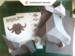 Papercraft Büffelkopf im Origami