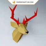 Papercraft testa di cervo murale in origami 3D, vista 3