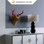 Papercraft testa di cervo murale in origami 3D, vista 4