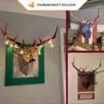 Papercraft testa di cervo murale in origami 3D, vista 9