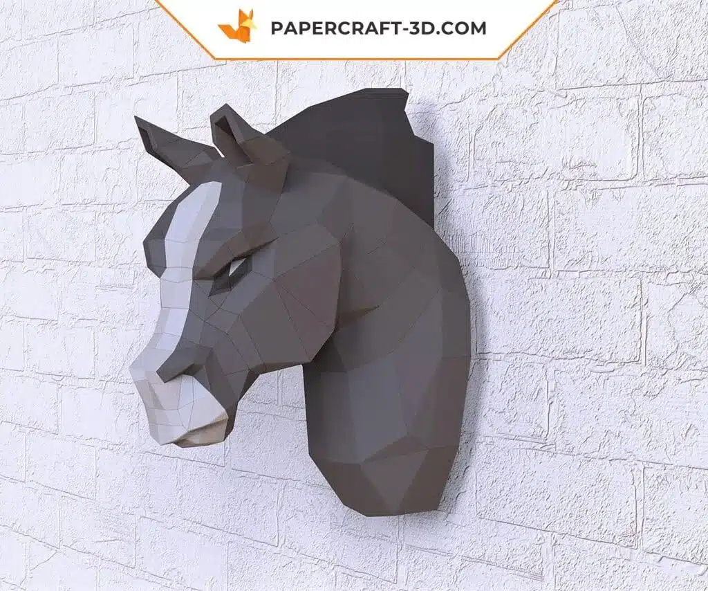 Papercraft origami grey horse head