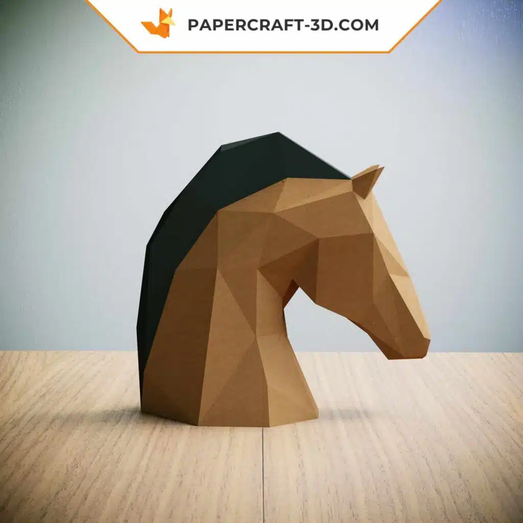 Papercraft cabeça de cavalo bege e verde em origami