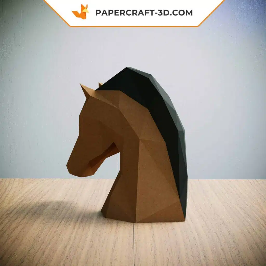 Papercraft cabeça de cavalo bege e verde em origami