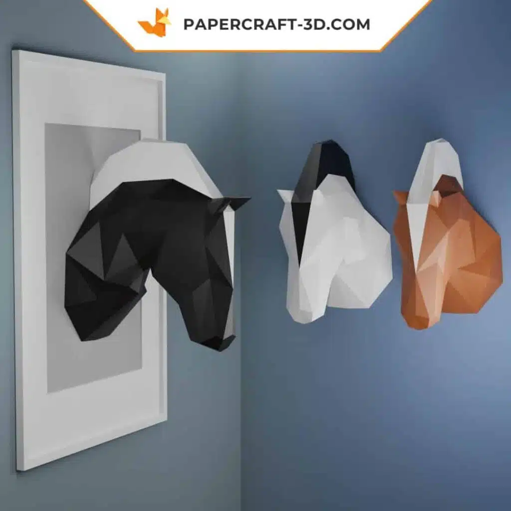 Papercraft Pferdekopf-Trio aus Origami