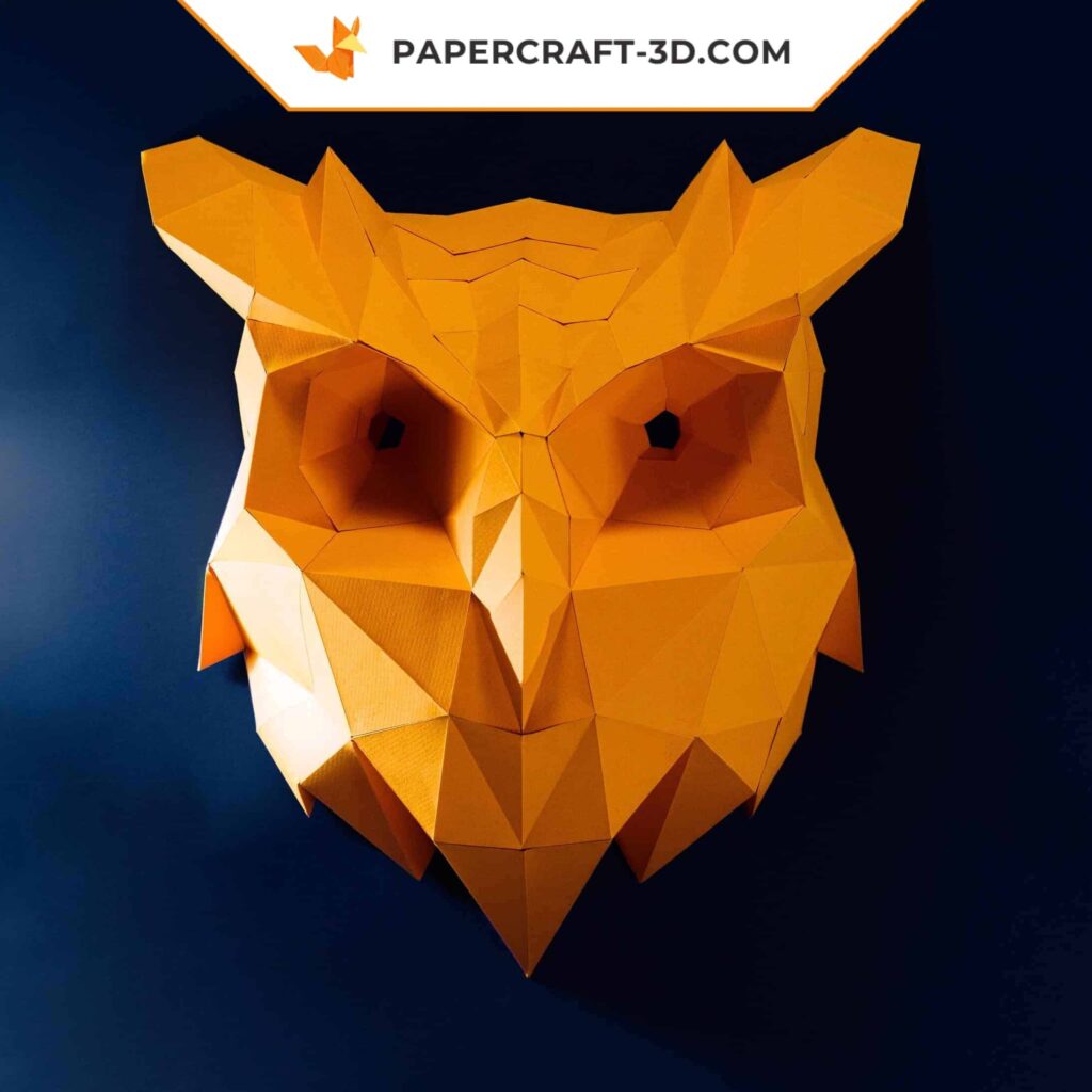 Papercraft owl head wall in 3D origami