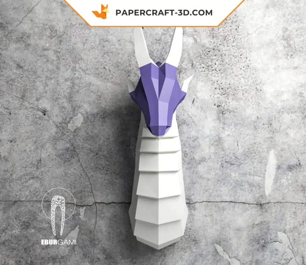 Papercraft tête de dragon origami papier 3D, vue 2