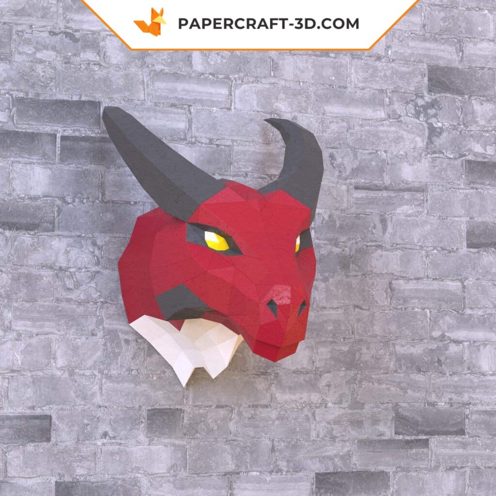Papercraft cabeça de dragão em origami 3D