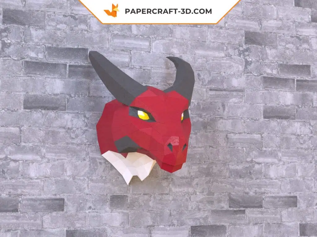 Papercraft tête de dragon origami papier 3D, weergave 2
