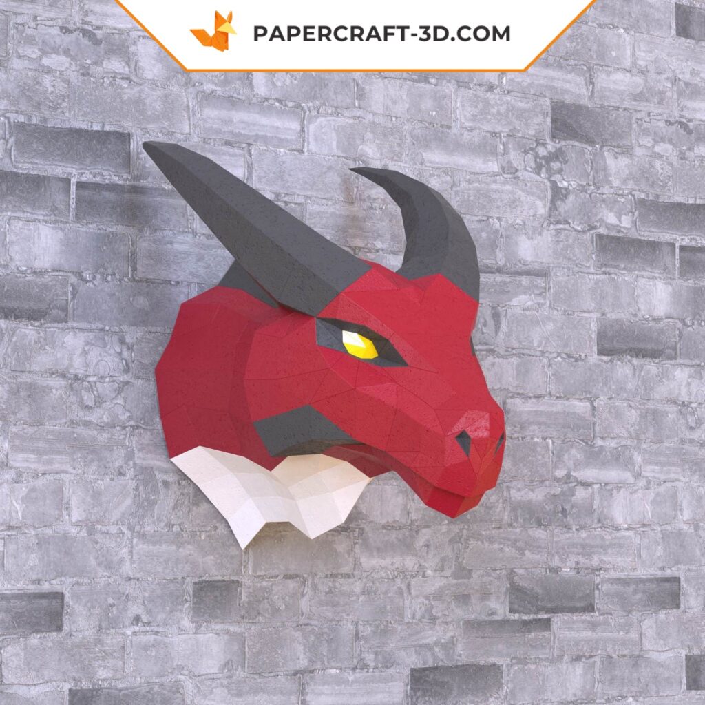 Papercraft dragon head in 3D origami