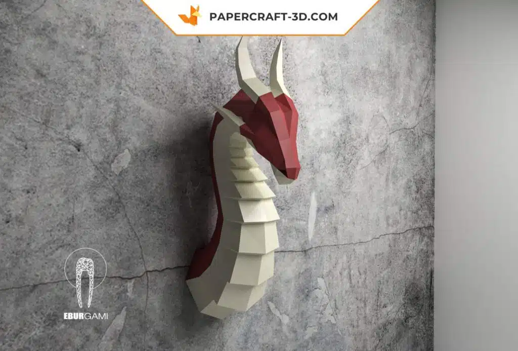 Papercraft tête de dragon origami papier 3D, vue 3