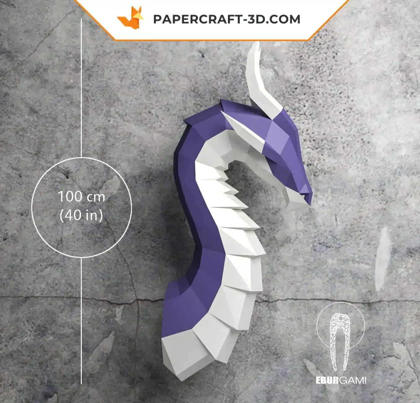Papercraft tête de dragon origami papier 3D, vue 4