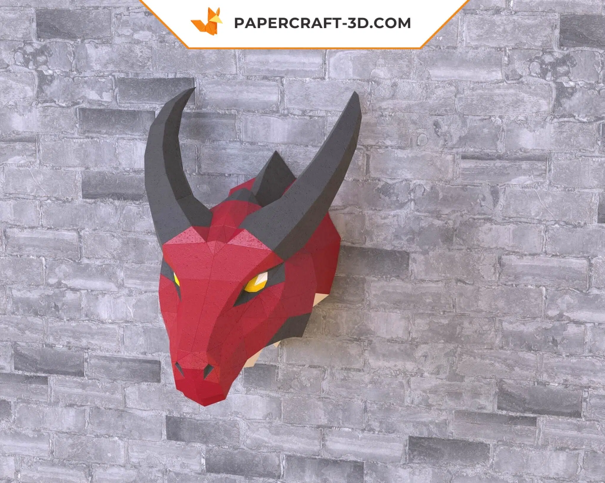 Papercraft tête de dragon origami papier 3D, weergave 4