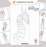 Papercraft de cabeça de dragão em origami 3D