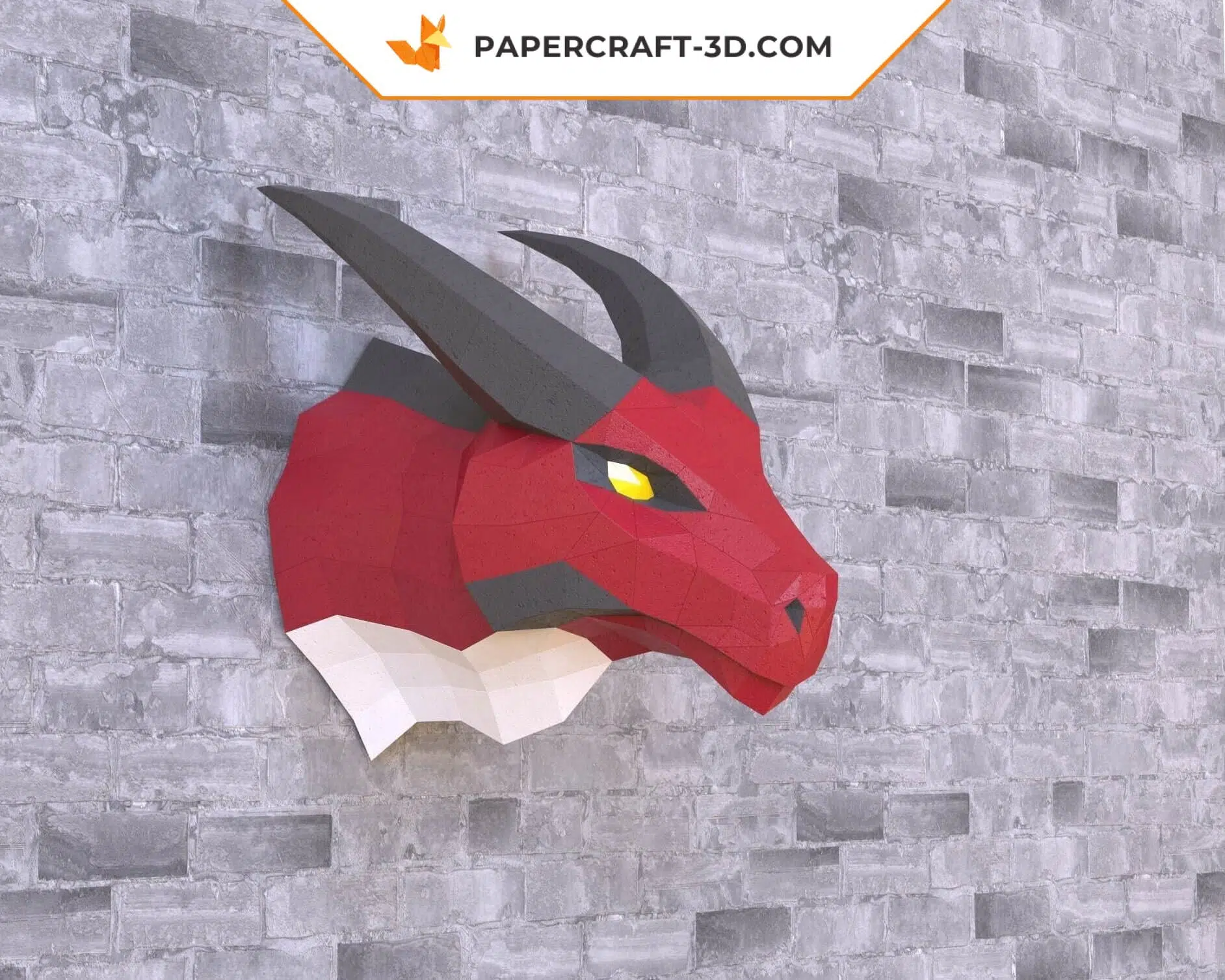 Papercraft tête de dragon origami papier 3D, weergave 6