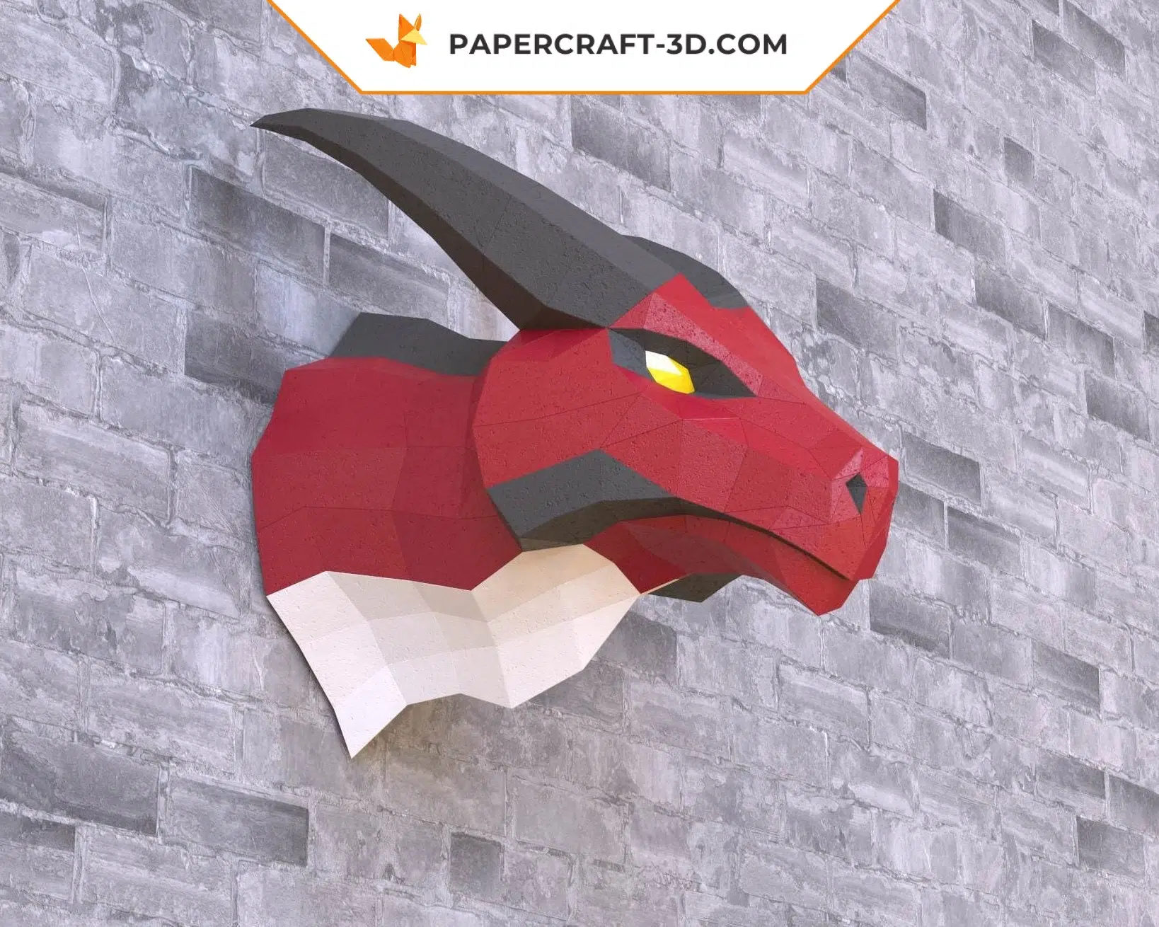 Papercraft tête de dragon origami papier 3D, weergave 7