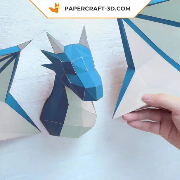 Papercraft tête de dragon origami papier 3D DIY, weergave 2