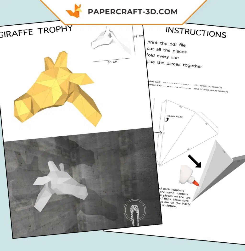 Papercraft tête de girafe en origami papier 3D DIY, weergave 3