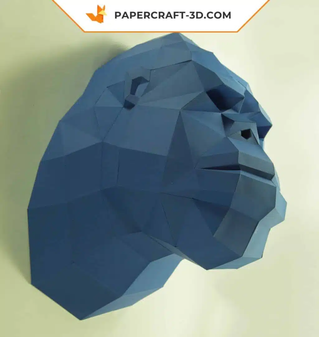 Papercraft tête de gorille en origami papier 3D, vue 3