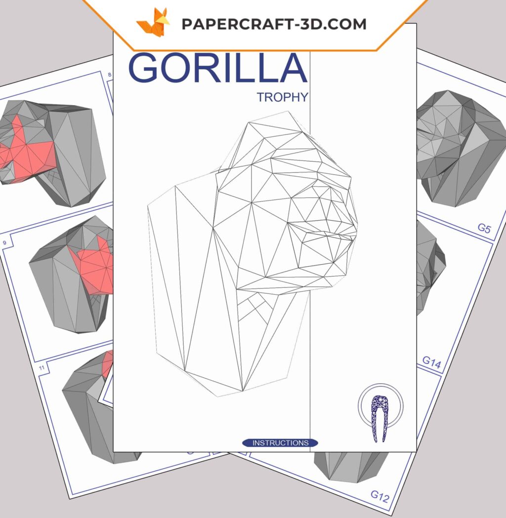 Papercraft cabeça de gorila de terno em origami 3D