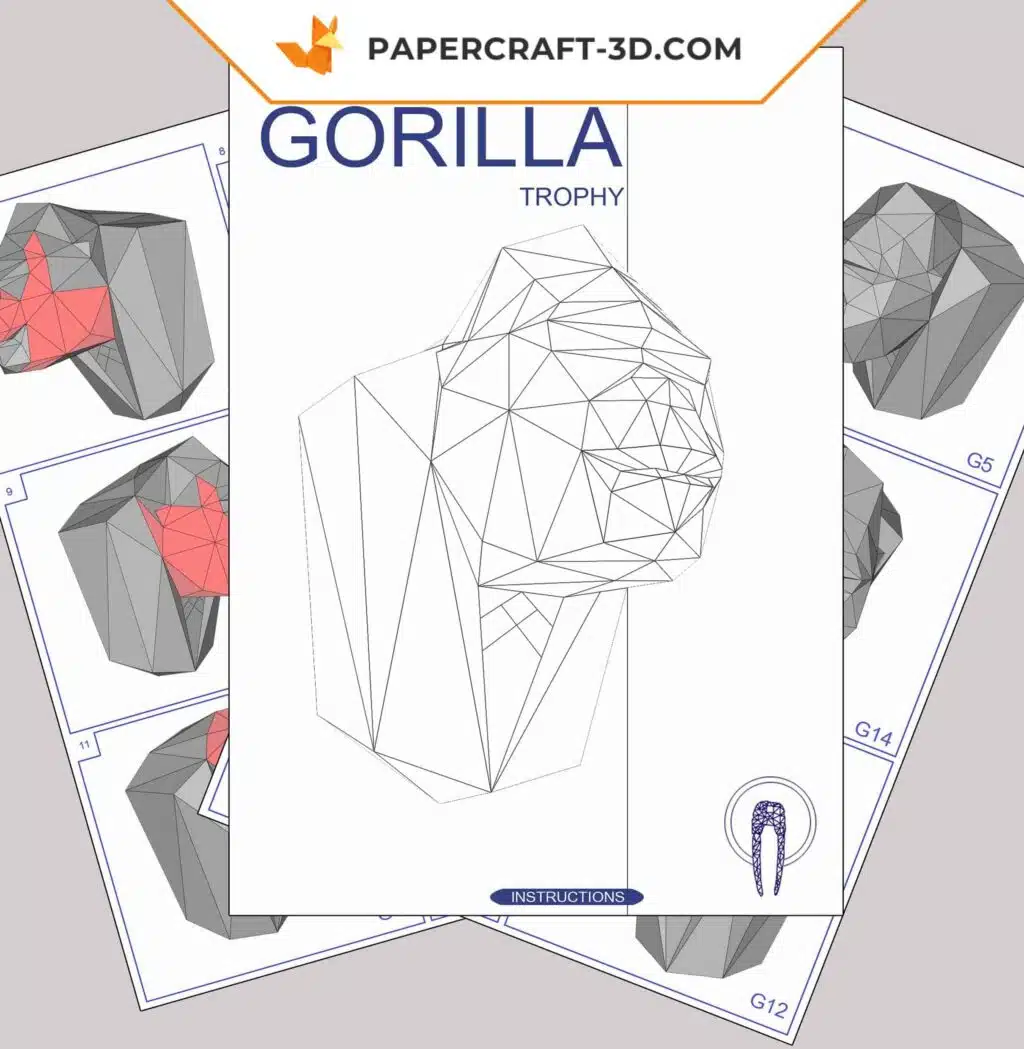 Papercraft tête de gorille origami papier 3D, weergave 2