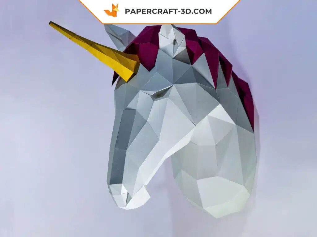 Papercraft cabeça de unicórnio em origami