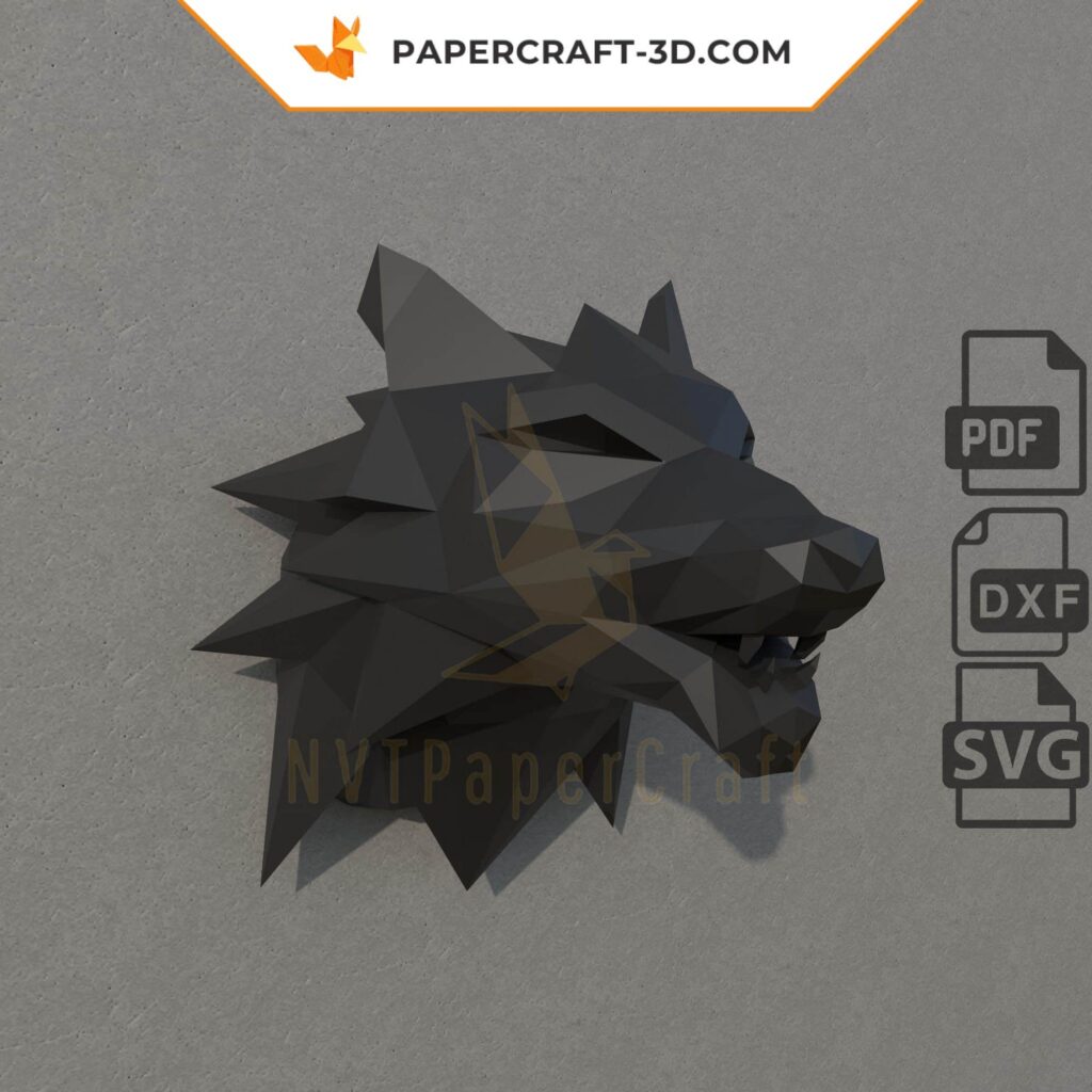 Papercraft 3D Origami Wolf Head Wall Art