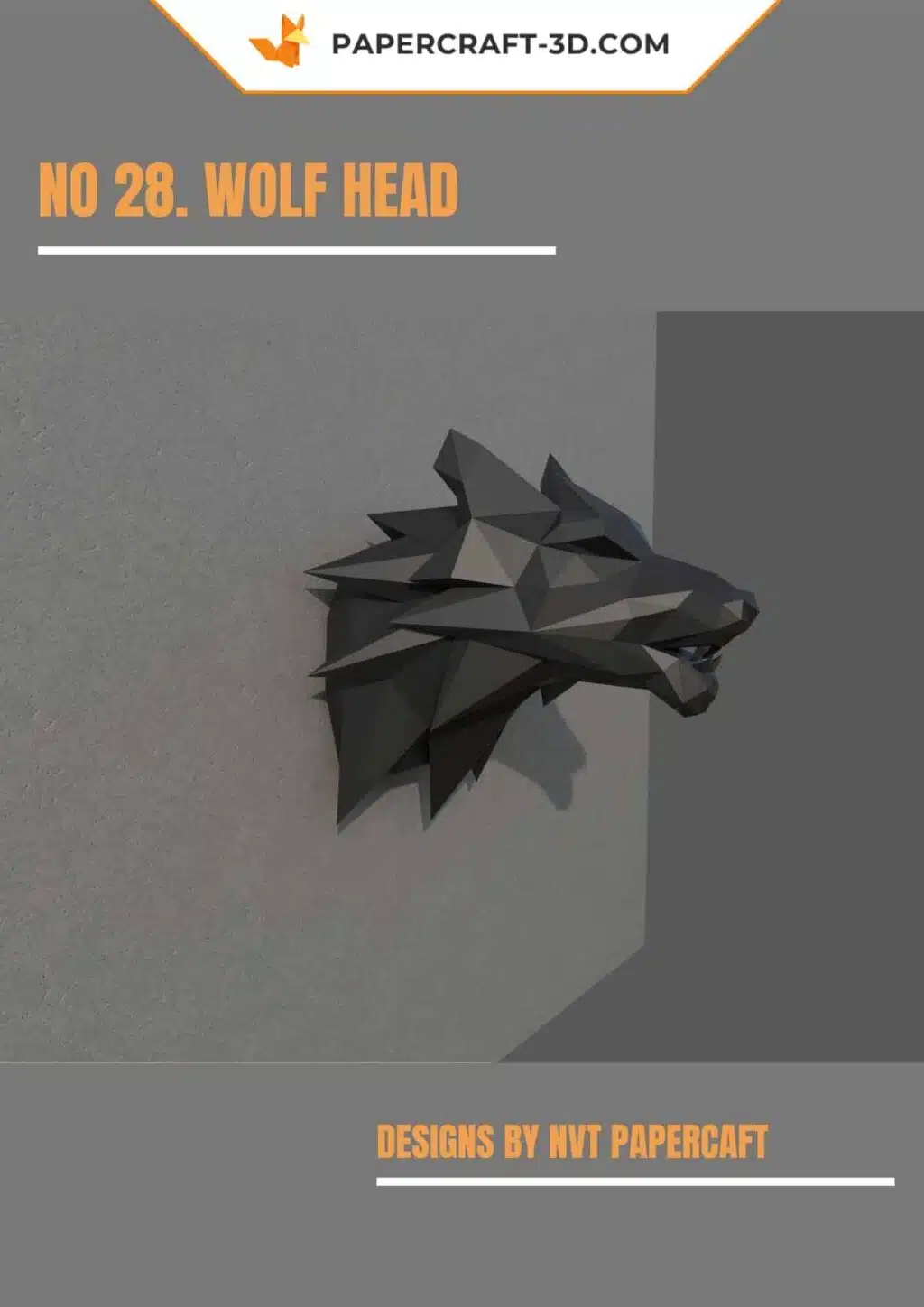 Papercraft tête de loup origami papier 3D, vue 2