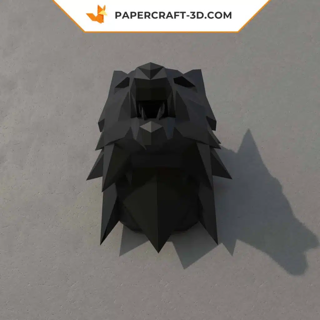 Papercraft tête de loup origami papier 3D, vue 3