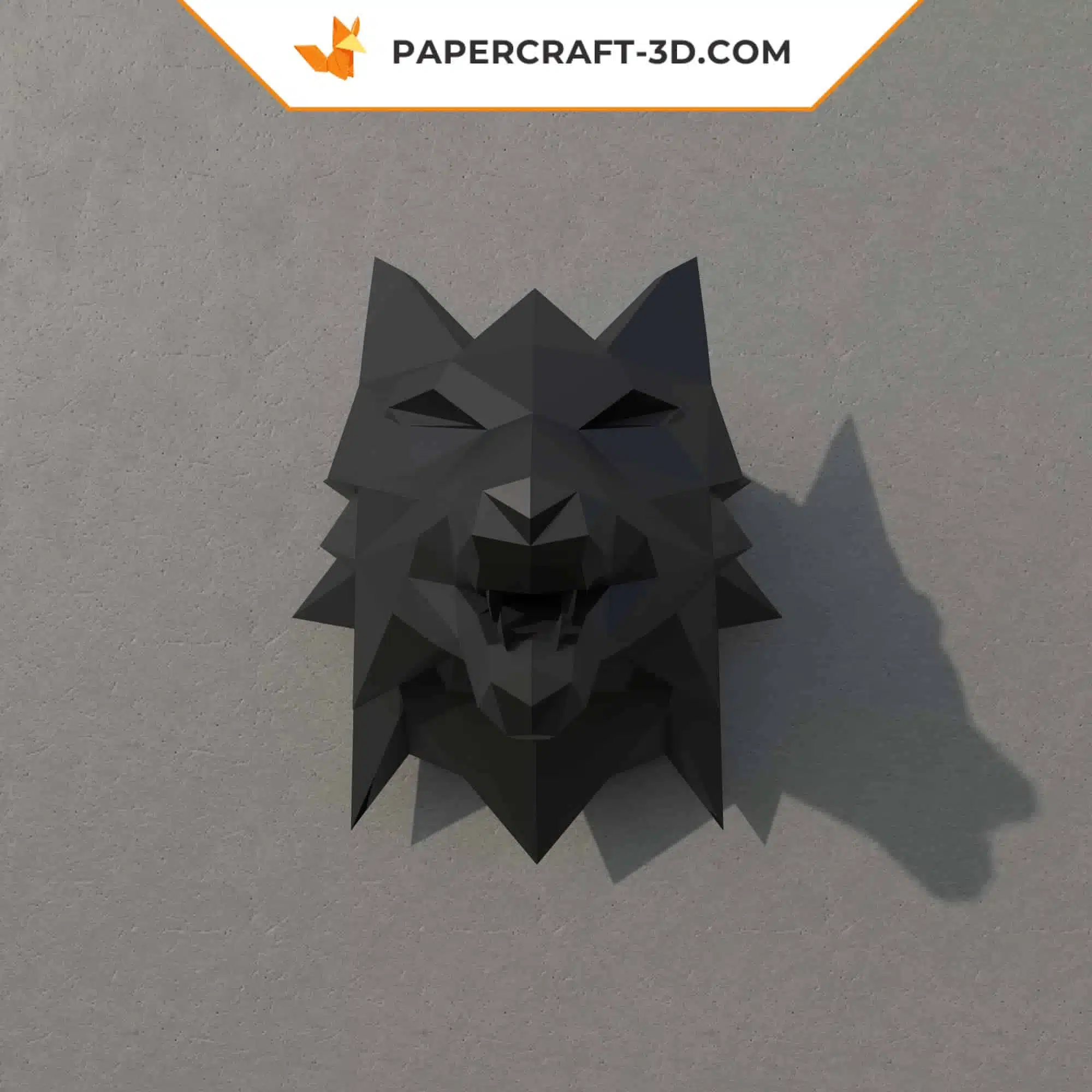 Papercraft tête de loup origami papier 3D, vue 4