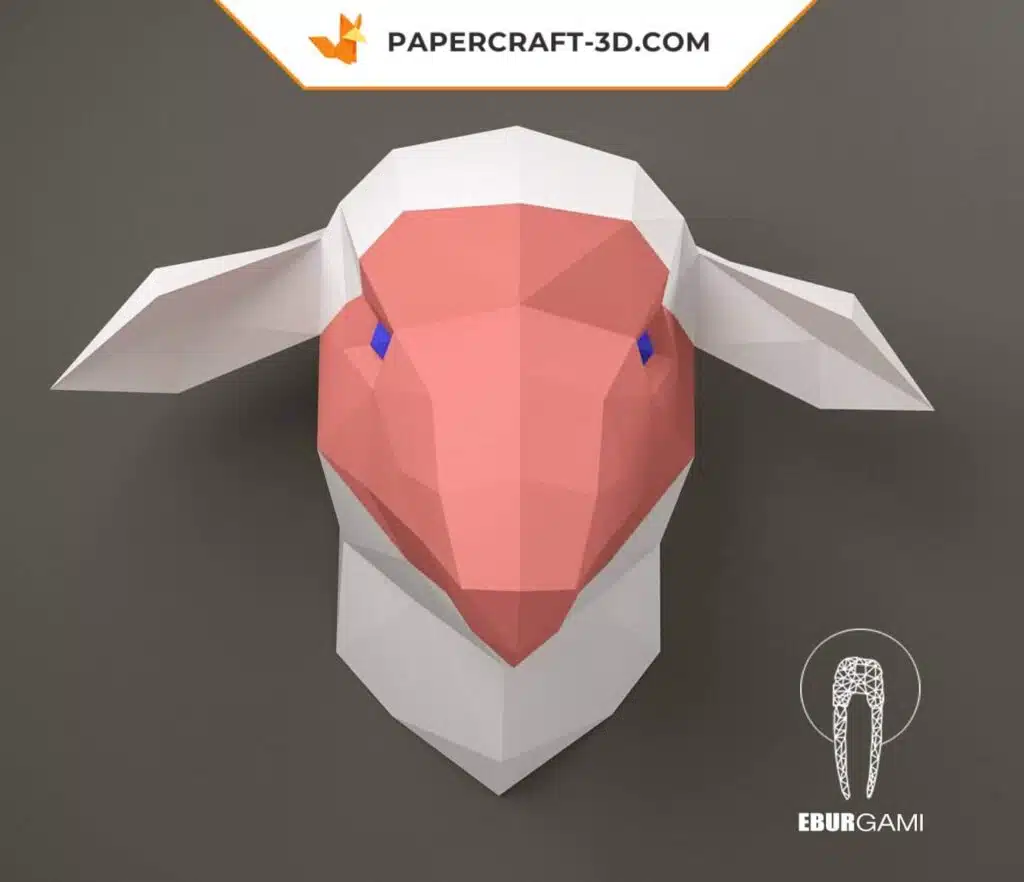 Papercraft de cabeza de oveja en origami, vista 2